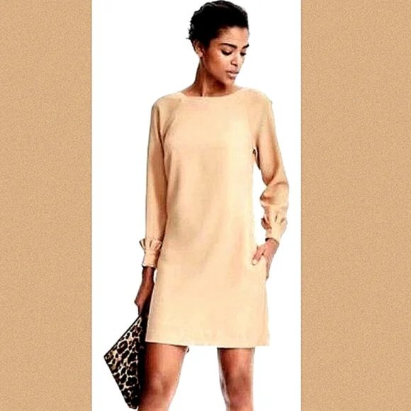 Banana Republic Dresses & Skirts - EUC Banana Republic Tan Long Sleeve Ruffle Cuff Cocktail Dress Sz 10